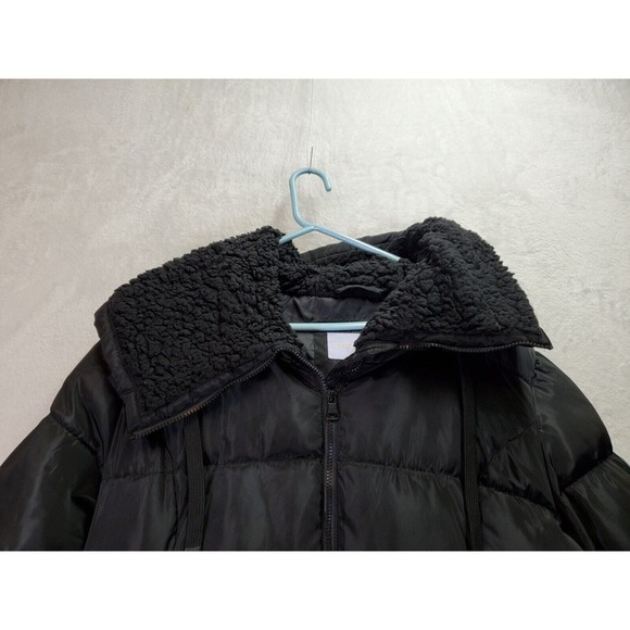 Madden Girl Puffer Coat Womens XL Black Sherpa Lined‎ Hooded Drawstring Full Zip - Picture 4 of 9